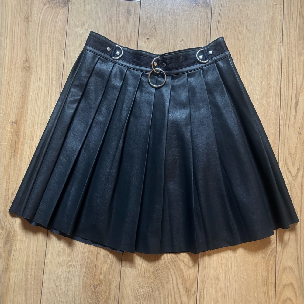 Current Mood Black Pleated Leather Skirt